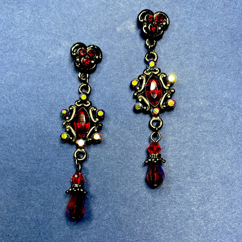 Silver and ruby drop earrings